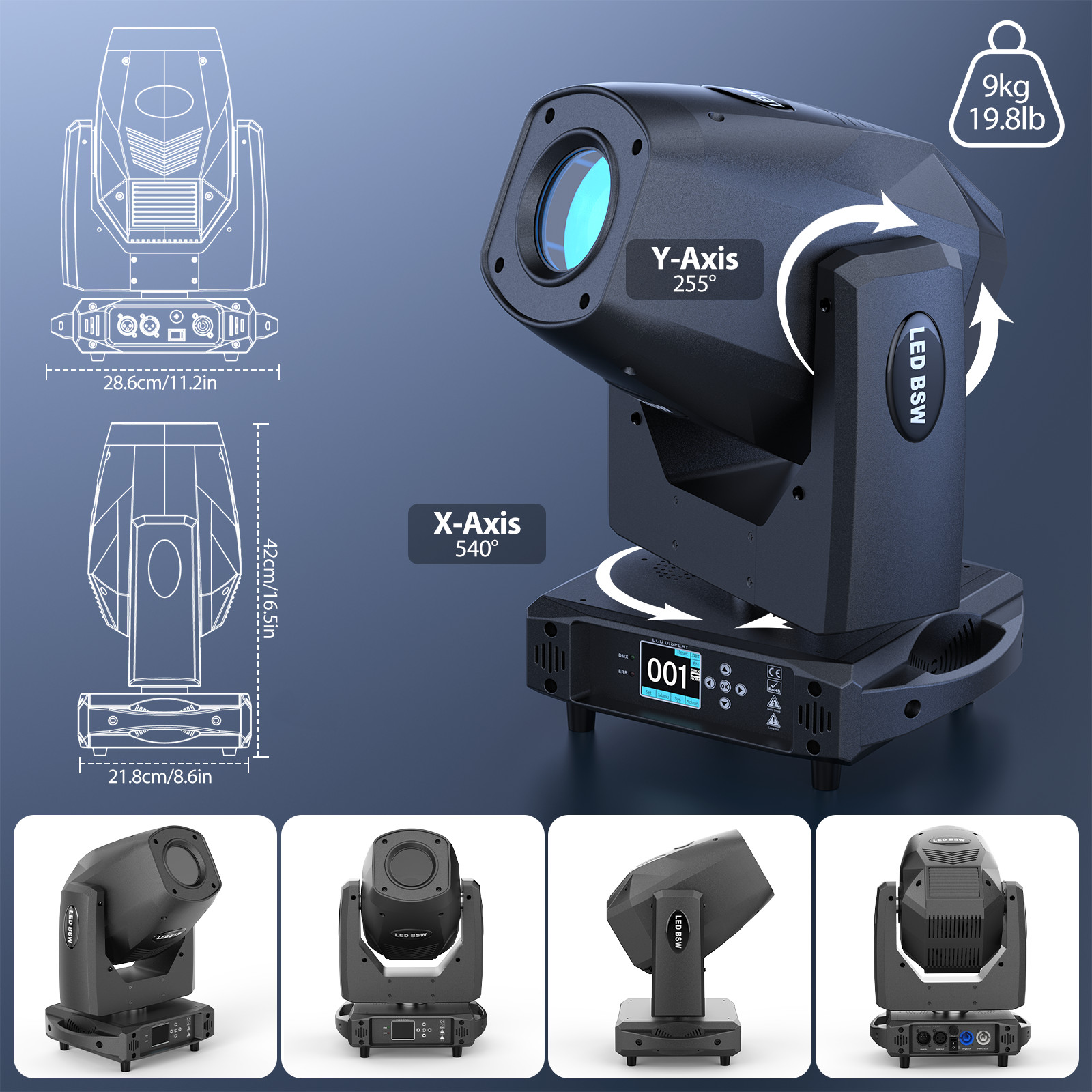 Professional 3in1 LED Moving Head Light Beam Wash Spot Effect DMX512 Control