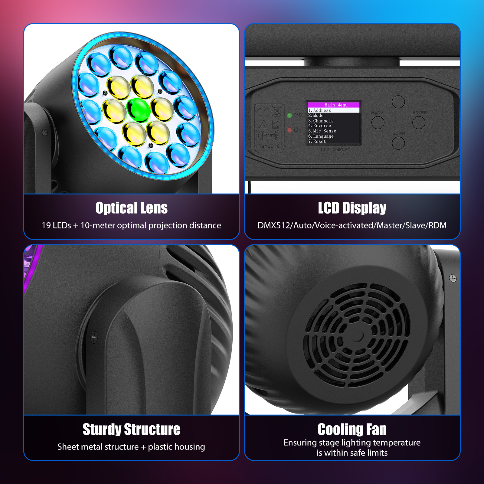 19x20W Moving Head Light W/strip RGBW Zoom DMX Beam DJ Light Party Bar Weeding