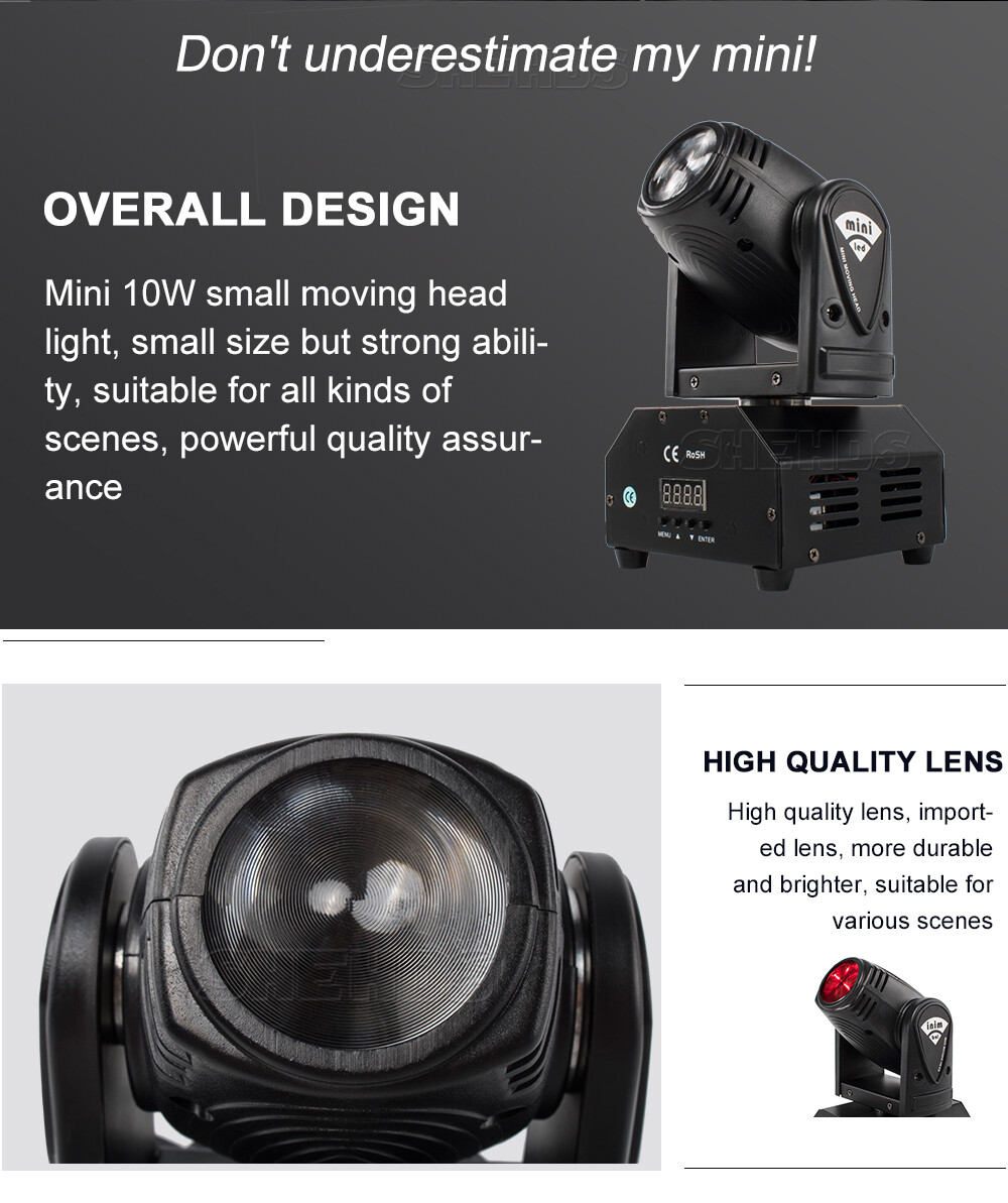 SHEHDS Mini LED 10W Spot Beam Moving Head Lighting 4in1 RGBW For DJ Party Stage