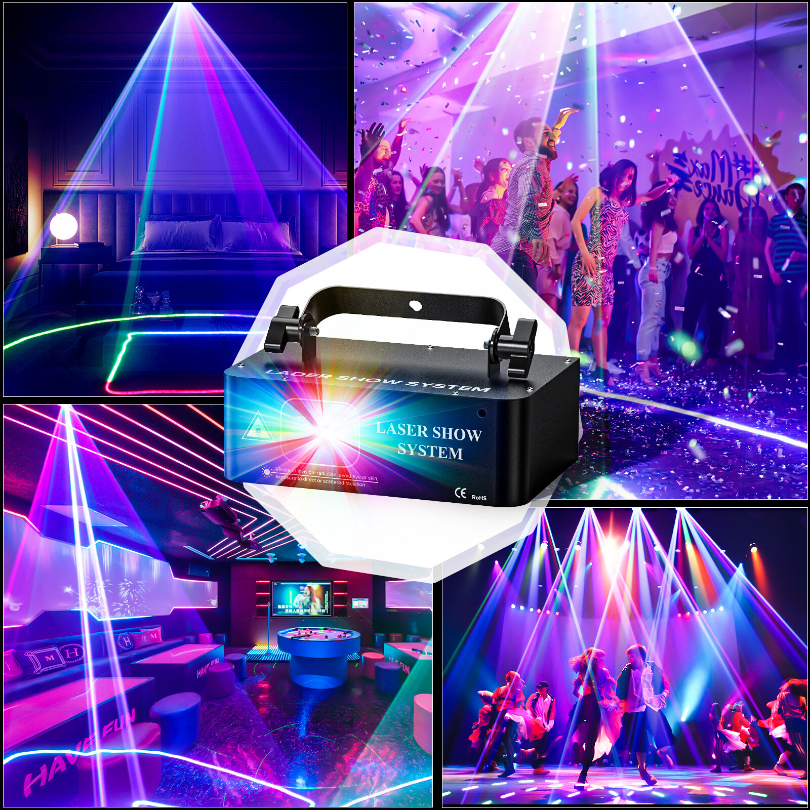 500mW RGB Laser Beam Projector Light Scanner DJ Disco Stage Party Lighting DMX