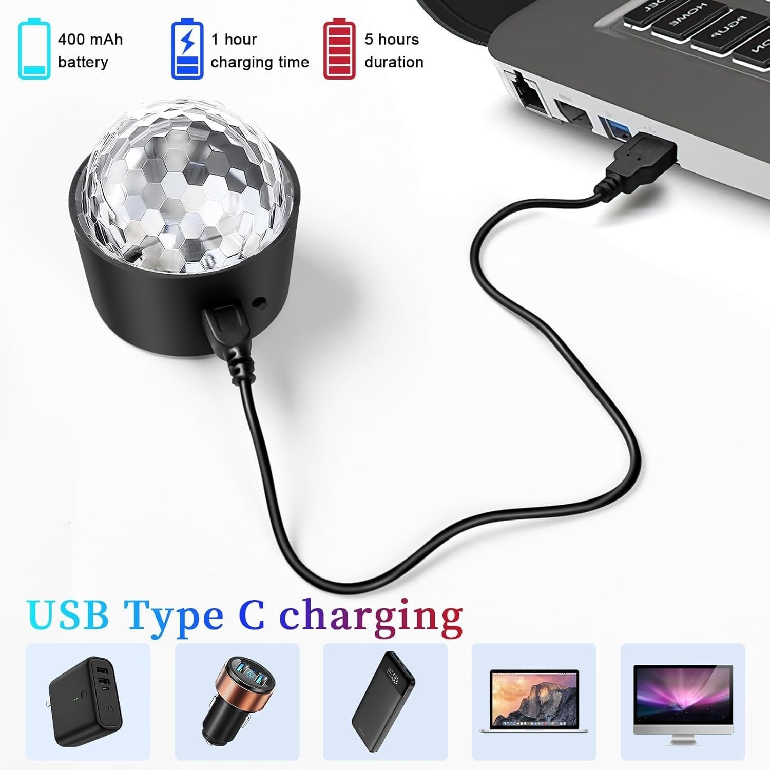 Mini Disco Ball Light,Rechargeable Party Lights,Sound Activated Strobe DJ Lig…