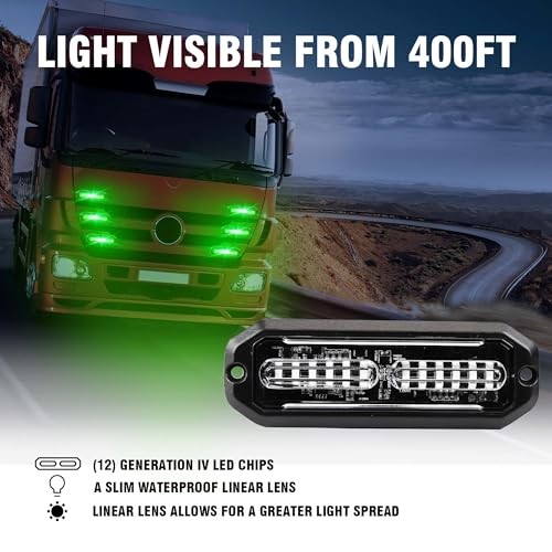 8PCS LED Strobe Lights 12V Sync Feature 12LED Emergency Hazard Warning Green