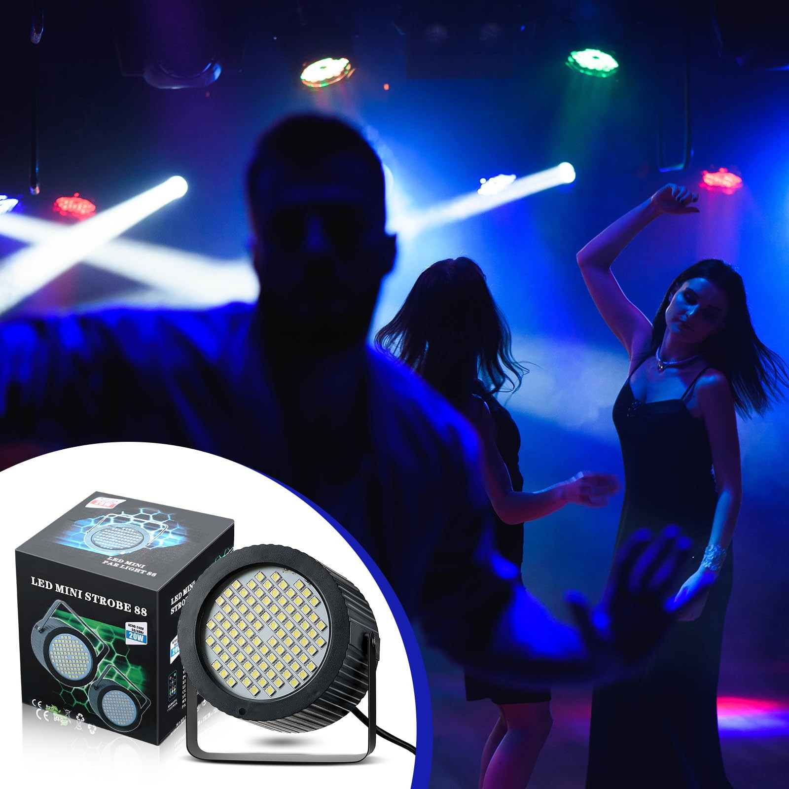 Funtery 2 Pcs 88 LED Halloween Strobe Light Outdoor for Parties, Blue