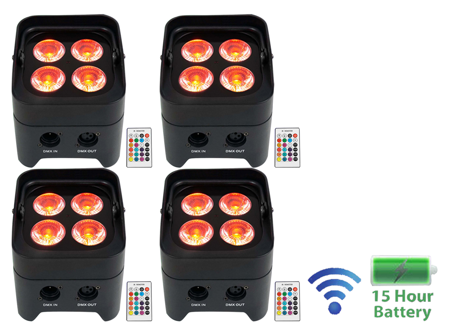 4 Rockville BEST PAR 50 Rechargeable Par Can Wash Lights w/Wireless DMX+RGBWA+UV