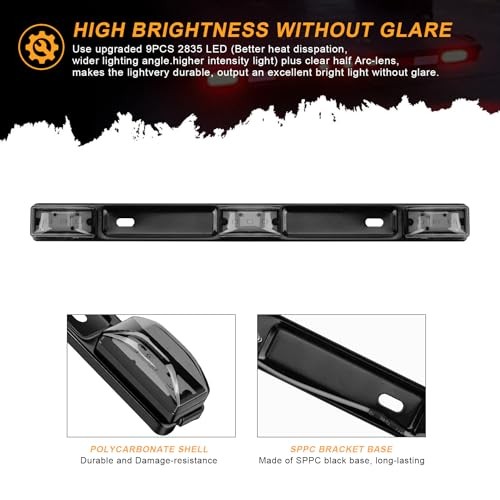 15″ ID Light Bar 9 LEDs, 1PC IP67 Waterproof Identification Marker Smoked