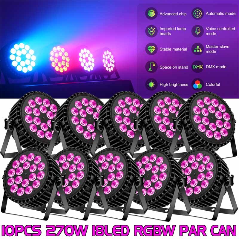 10X 270W 18LED RGB Stage Lighting PAR Light Beam DMX Party Club Disco DJ Lights