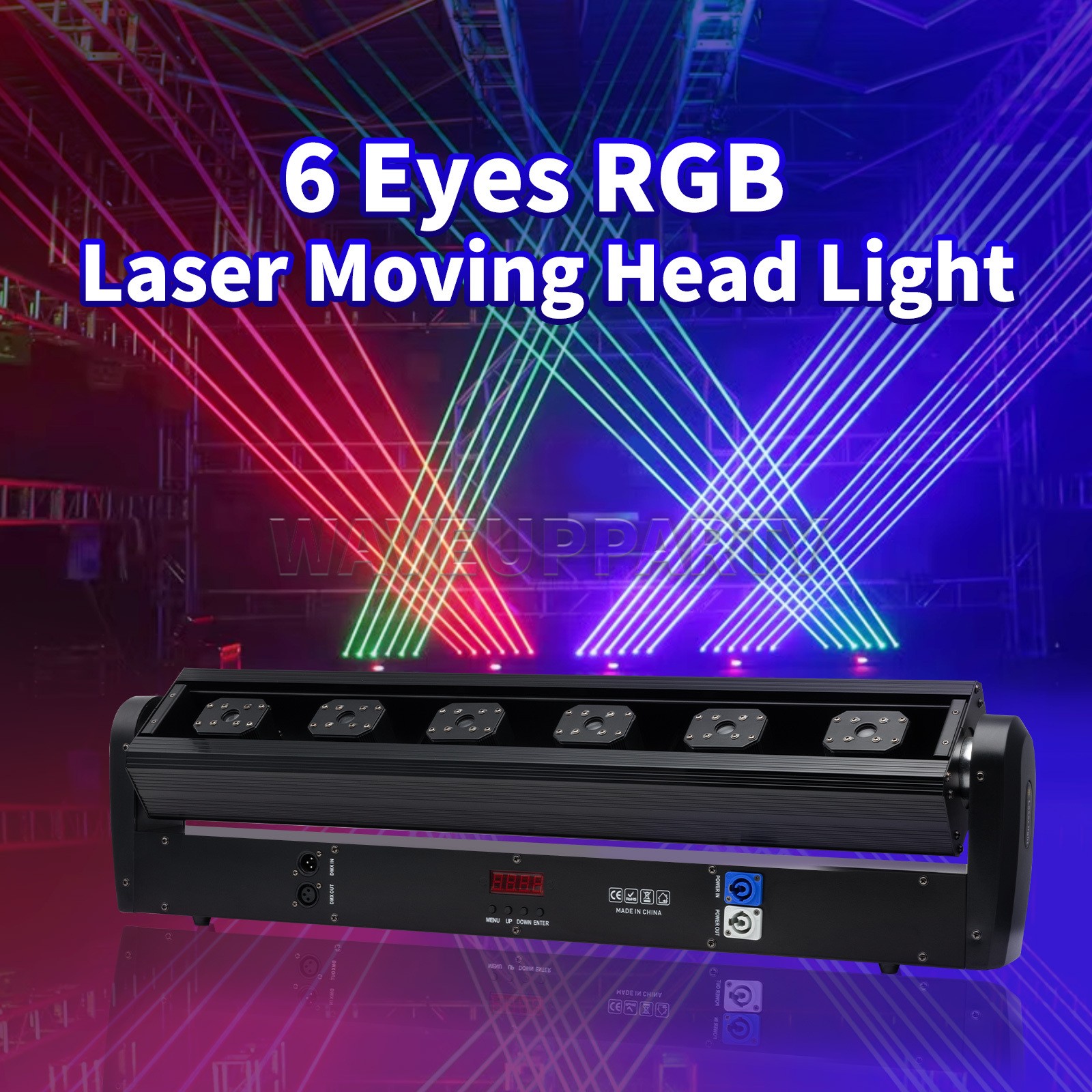 PAIDUN Laser Moving Head Stage Light Bar RGB 6 Eyes Beam 6 x 500MW DJ Disco Show