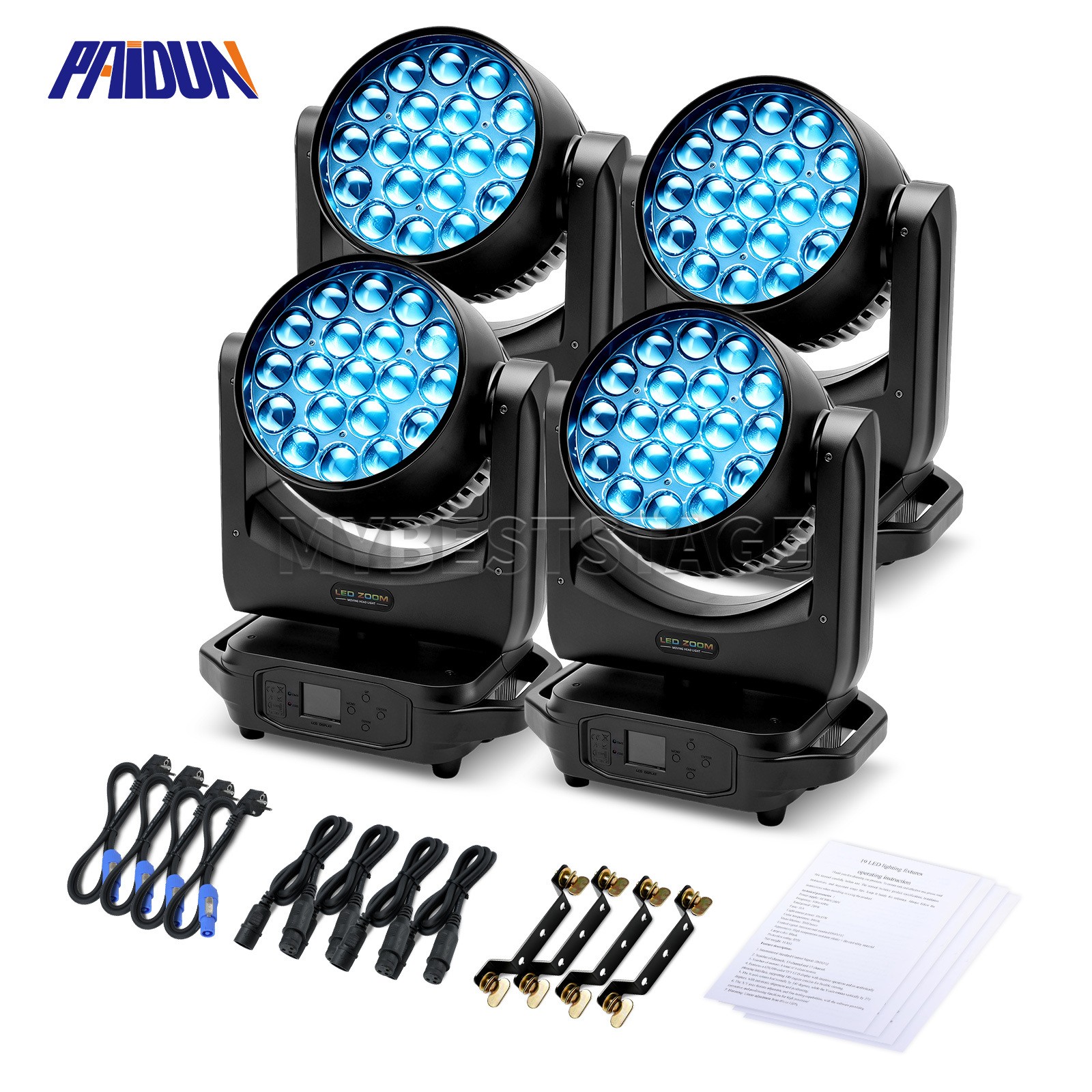 PAIDUN 19LED 15W LED RGBW Zoom Moving Head Stage Light Wash Beam Disco Party Bar