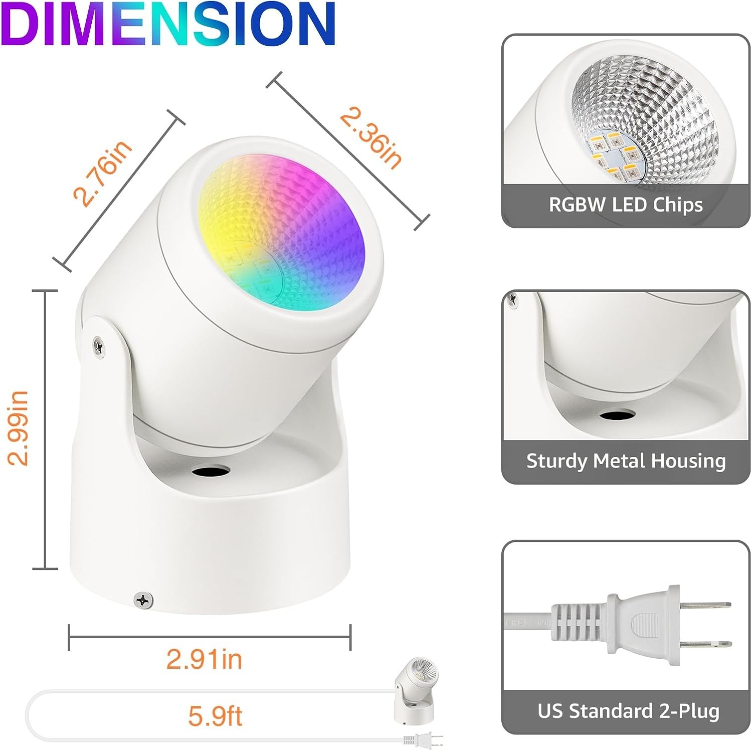 Stylish Indoor LED Spotlights – 6W RGBW Remote Dimmable Uplights for Home Decor