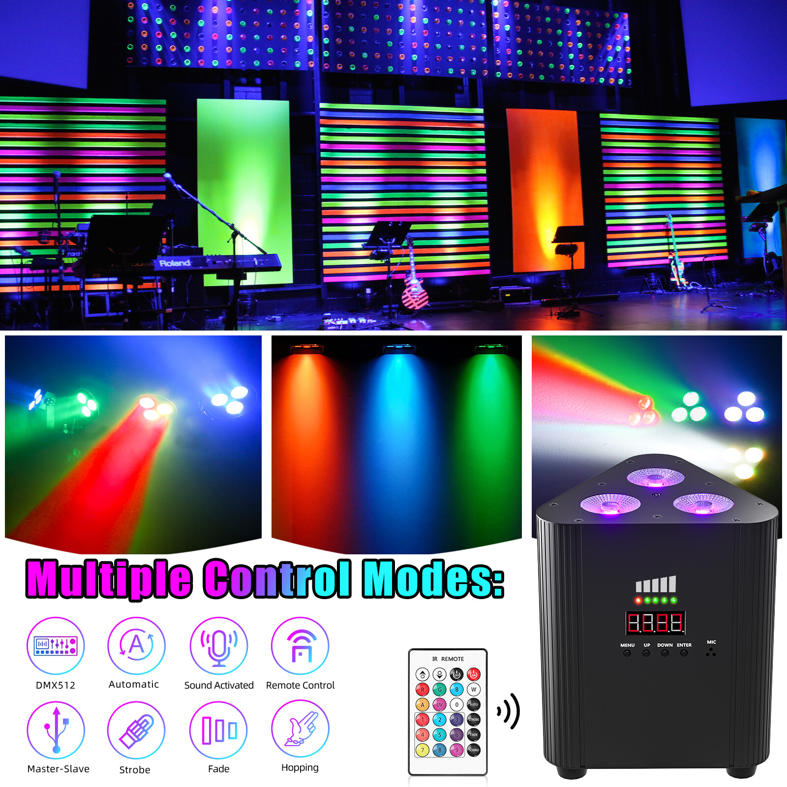4-IN-1 Rechargeable Triangle Par Light RGBW 4/6/8 CH Concert Party DJ KTV Disco