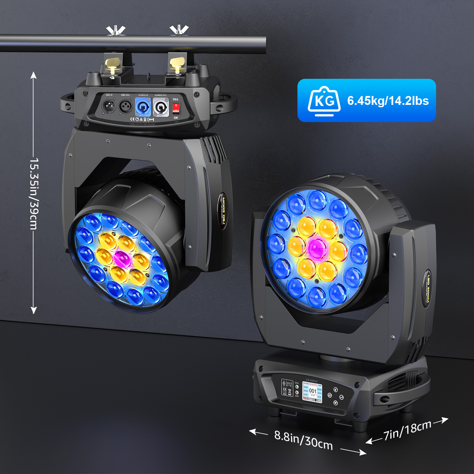 4PCS 380W LED Zoom Moving Head Stage Light RGBW DMX Beam Wash Lighting w/Case