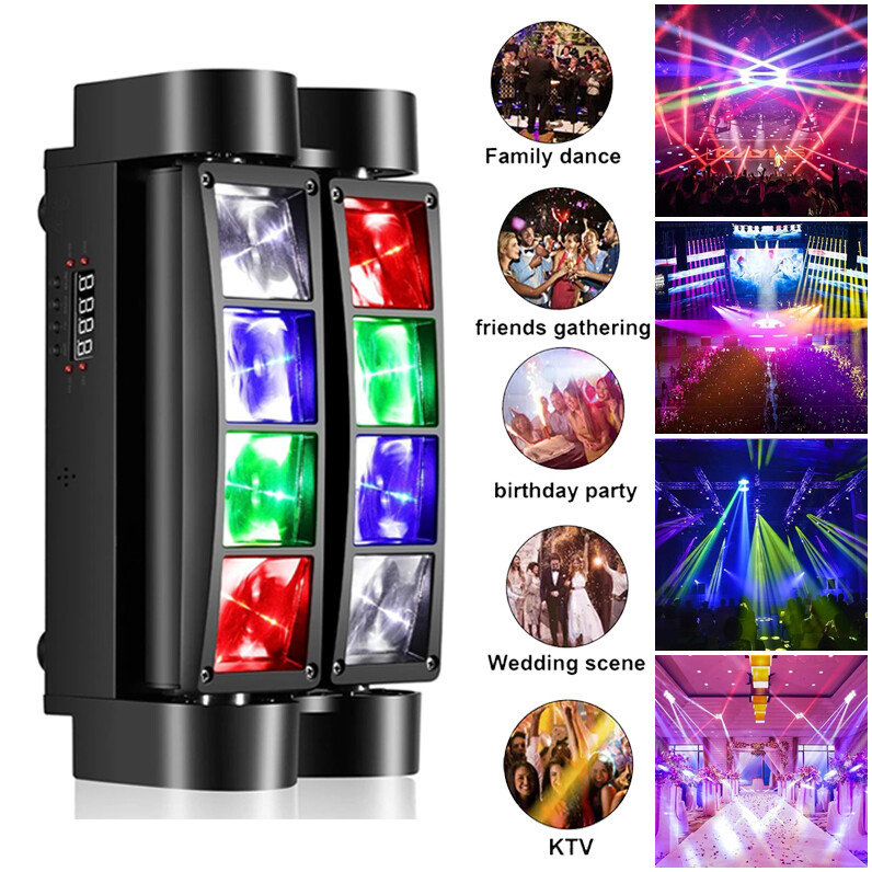 2X 8LED Spider Moving Head LED Stage Lighting Beam DJ Light DMX Disco Party Show