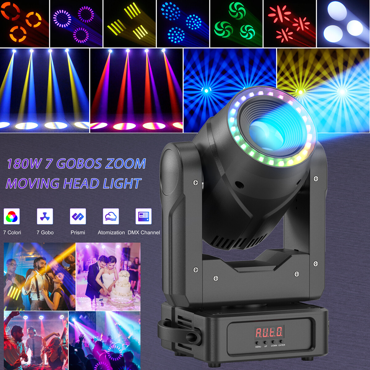 UKING 200W RGBW Moving Head Beam Light DMX Stage Lighting Zoom Disco Party Club