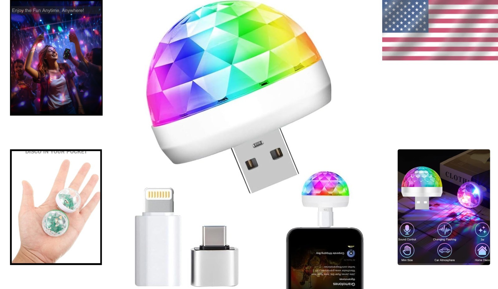 Compact Sound Activated Disco Lights – RGB Effects for Parties and Celebrations