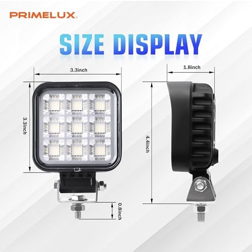 3.3 Inch 9000LM Square LED Tractor Lights Bar, 2PCS, IP68 | 108W Pair, 3.3 inch
