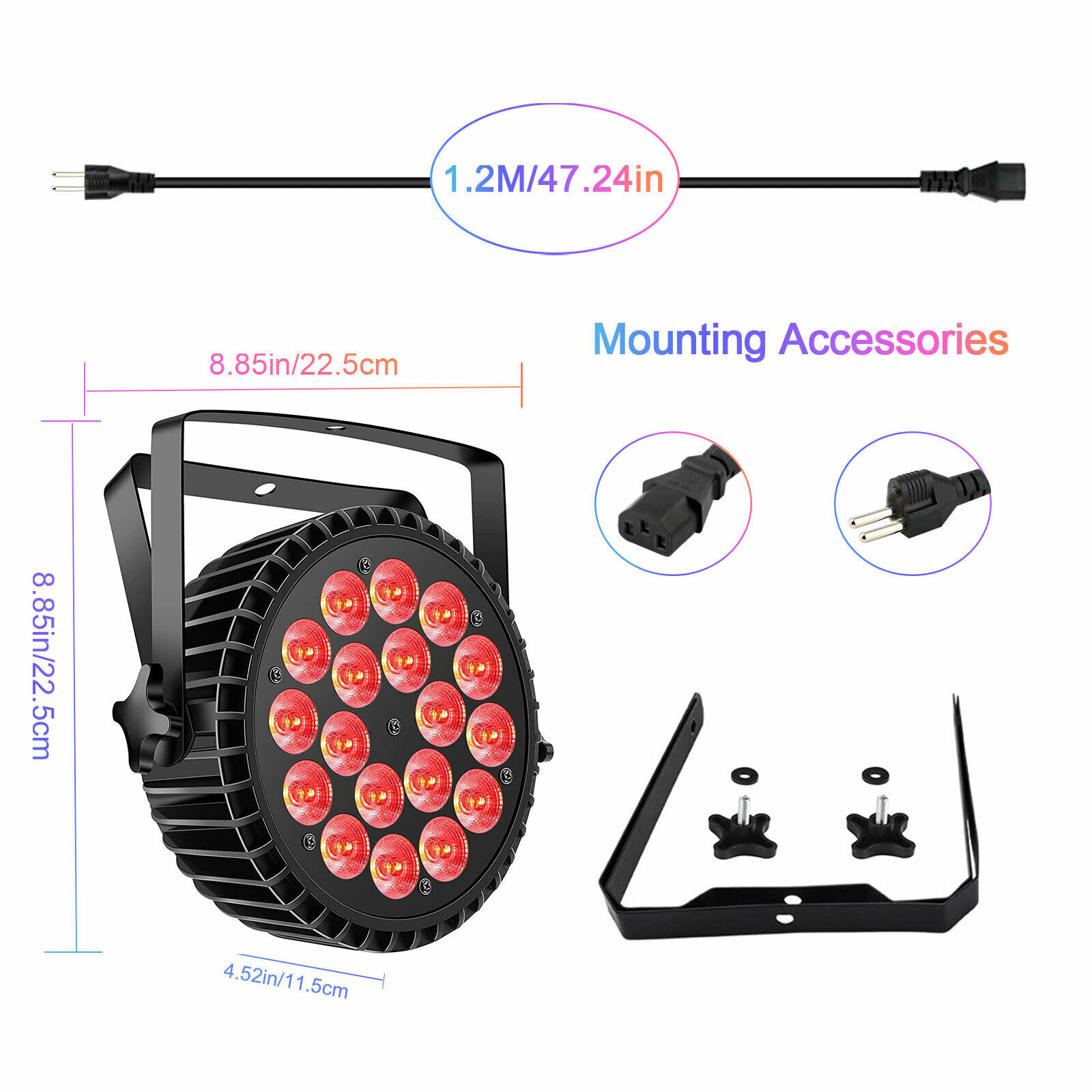 UKING 270W LED 18 Par Stage Light DMX RGBW Disco Show DJ Lighting Aluminum Shell