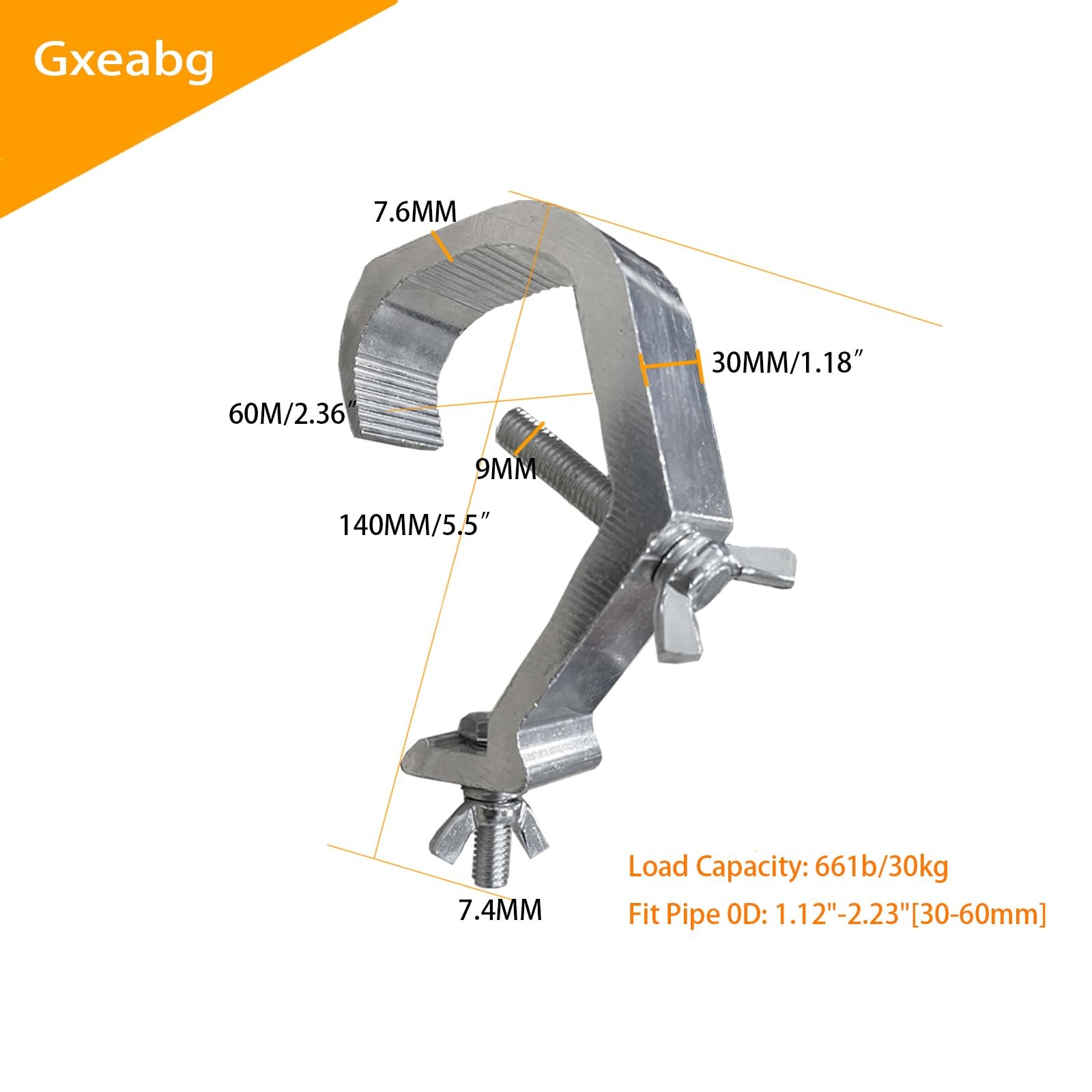 6 PCS Silver Stage Light Clamp Hook Aluminum Fits 1.18-2.3 Inch/30-60mm 66lbs