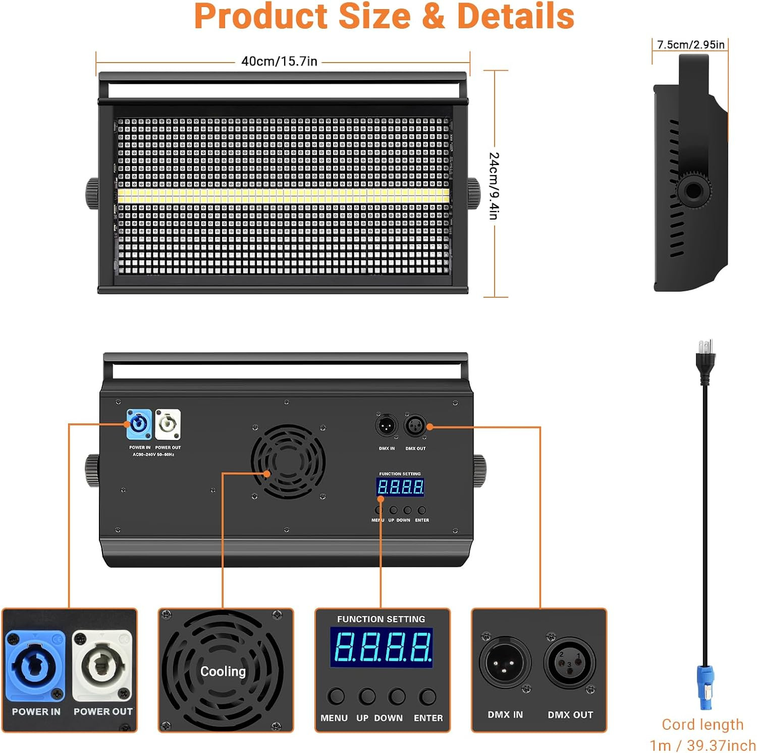 500W 960Leds RGBW Stage Strobe Light for DJ | Metal Construction 135° Wide Cover