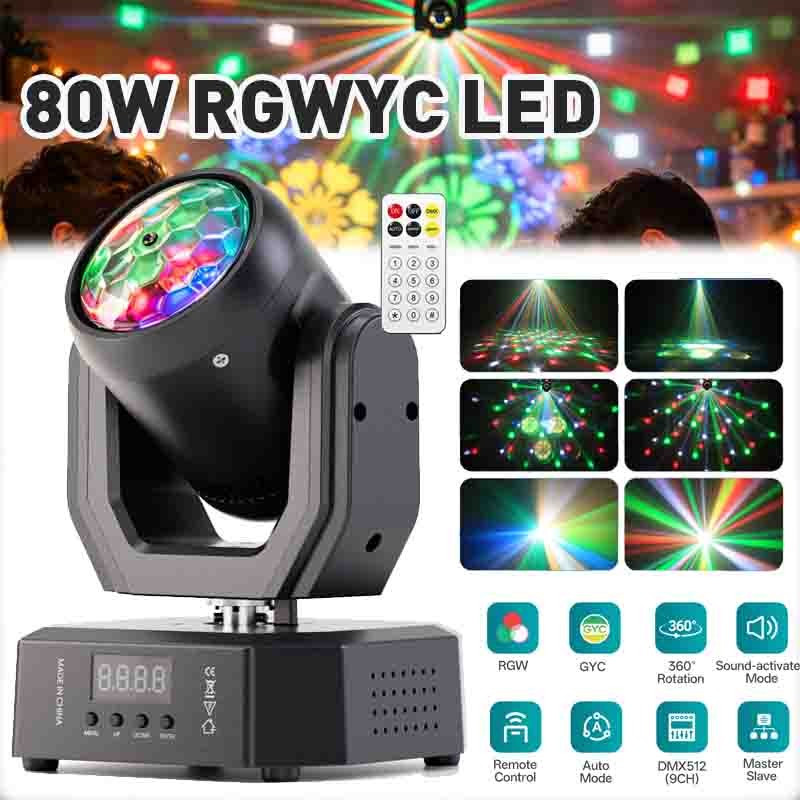 80W Moving Head Stage Lighting RGWYC LED Pattern Lights DMX DJ Disco Club Light