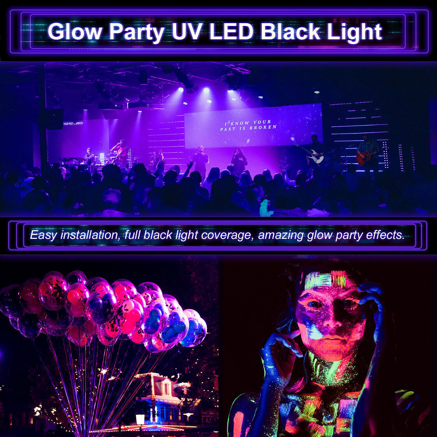 150 Watt LED UV Black Light Xmas Party Stage Lighting Glow in Dark Disco DJ Lamp