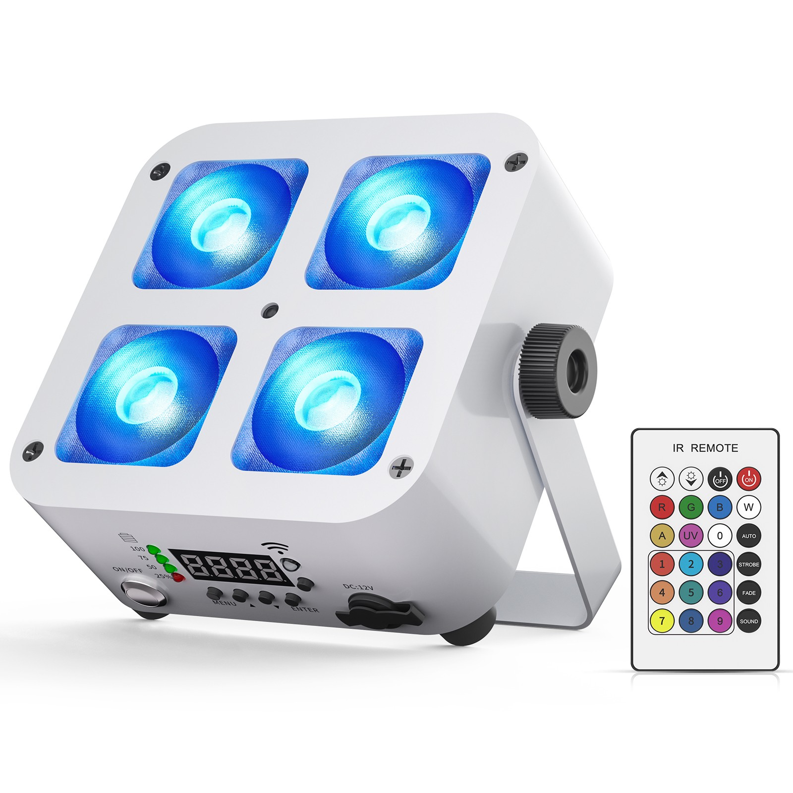 Battery Powered RGBWA+UV 4-LED Par Light Rechargeable WIRELESS DMX Par Can Light
