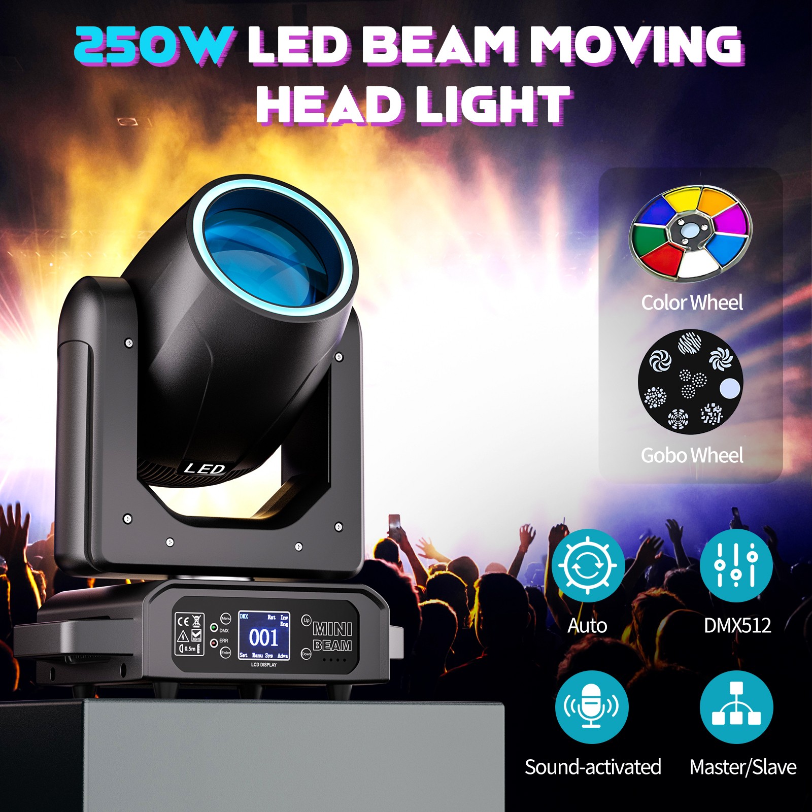 250W LED Rotation 18Prism Moving Head Light DJ DMX Gobo Beam Stage Spot Lighting