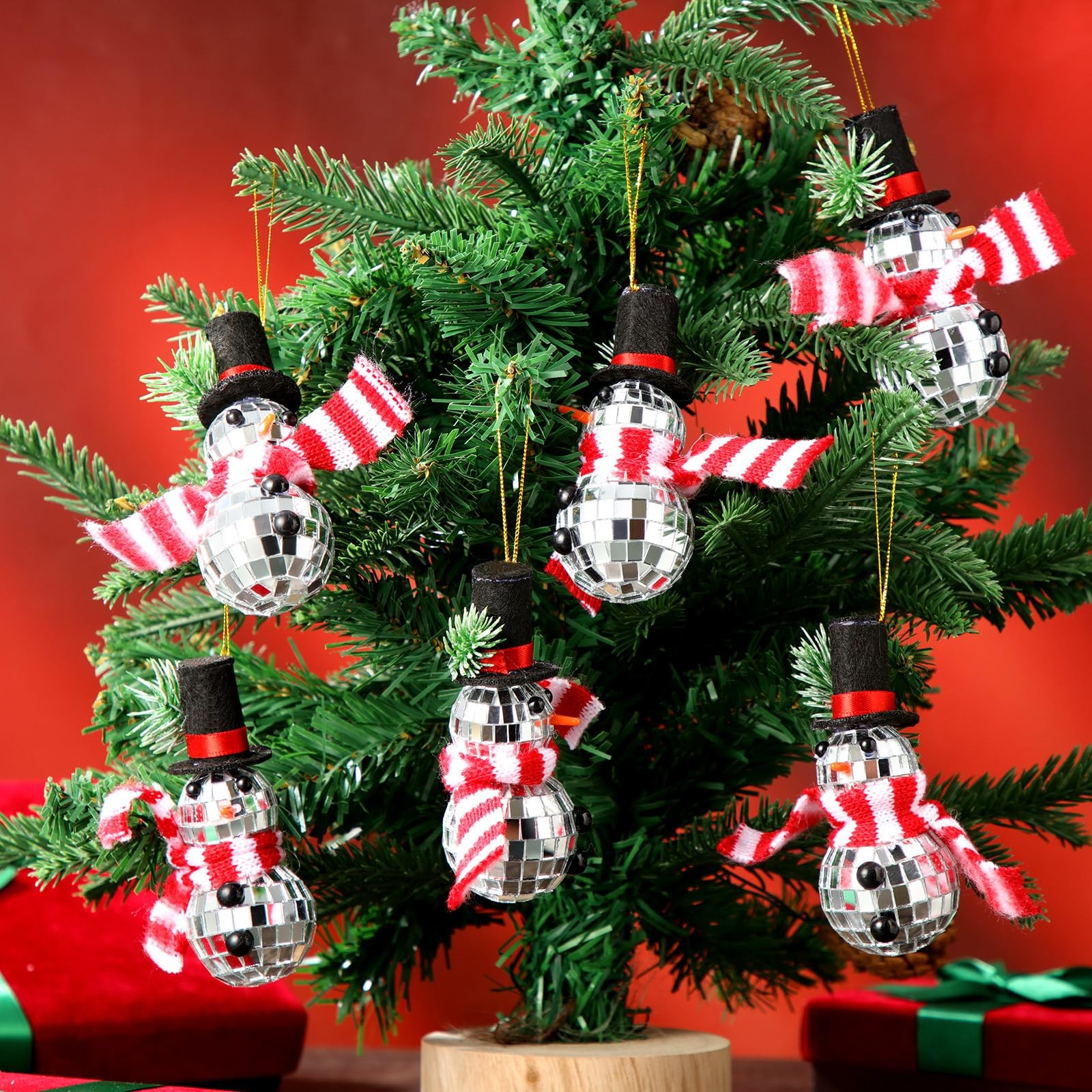 6 Pcs Christmas Snowman Hanging Disco Ball Decorations Reflective Mirror