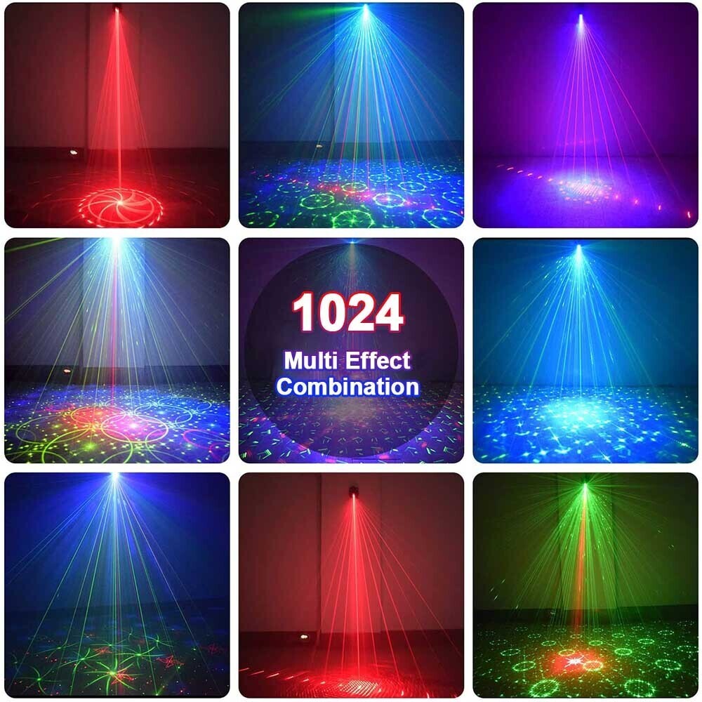 1024 Patterns LED RGB Stage Light Laser Projector DJ Disco Party Show Lighting