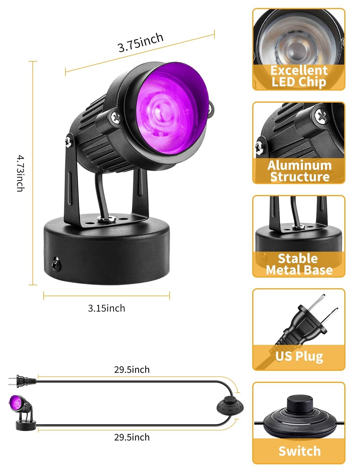 10W RGBW LED Spot Lights Indoor Color Changing Uplighting with Remote, 120V Acce