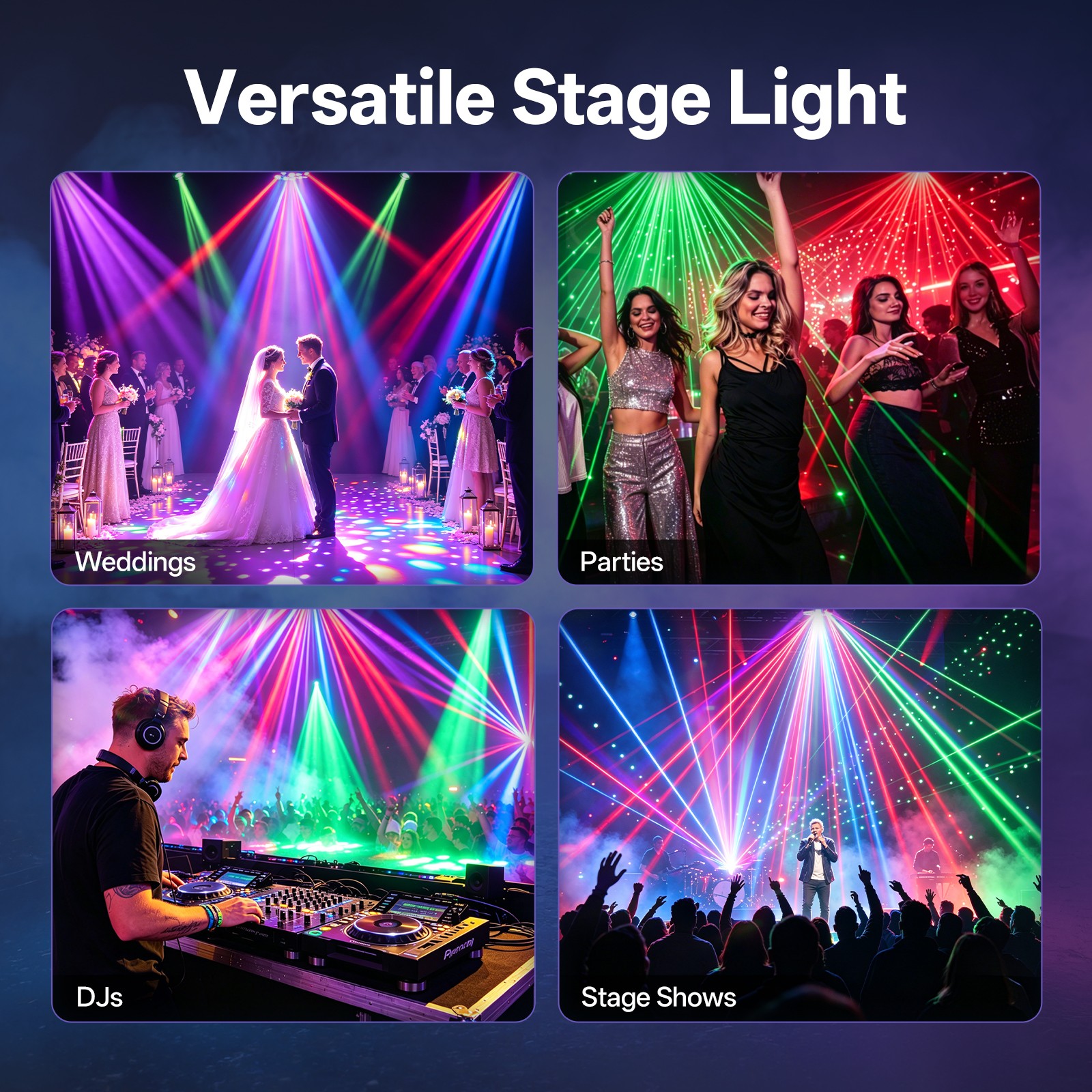 150W Beam LED Stage Effect Light 540° Rotation RGB Wash Laser Light Sound Auto