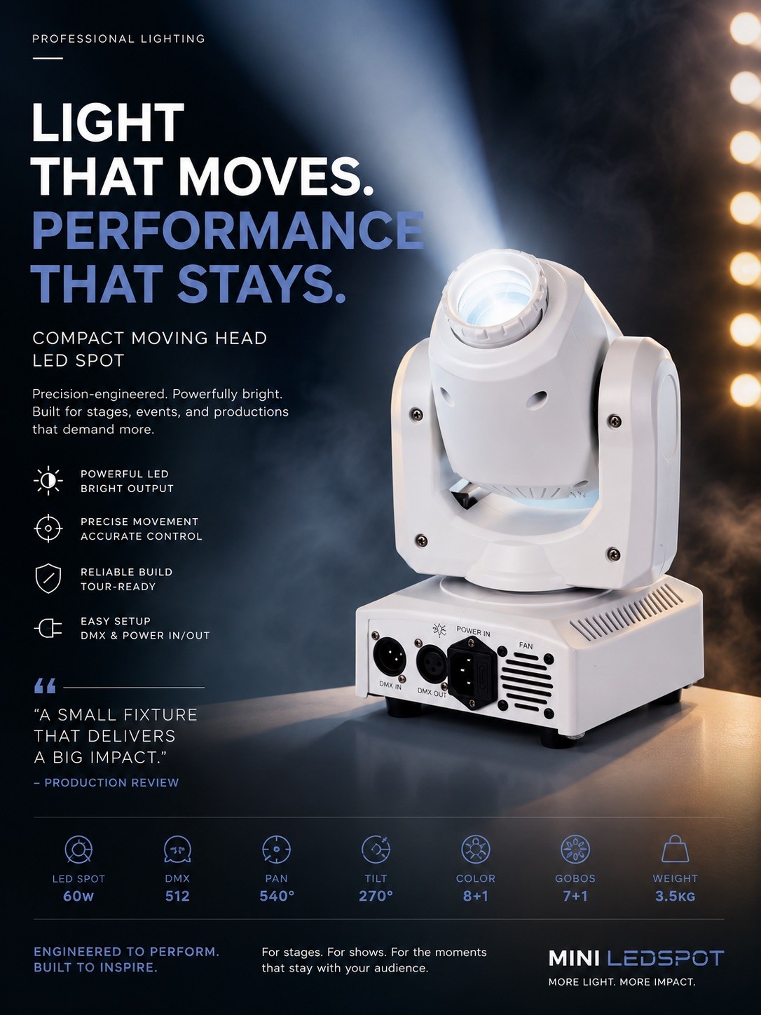 U’King Beam 120W Stage Moving Head Light LED GOBO RGBW DJ DMX Disco Club Light