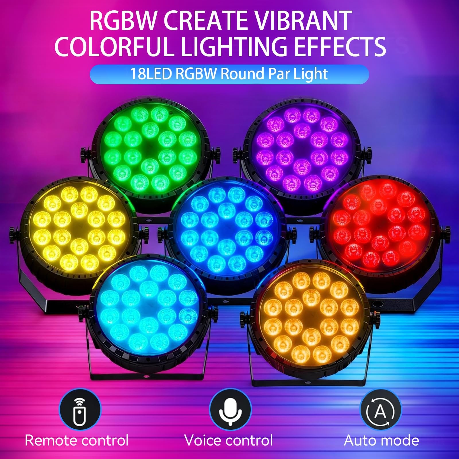 LED Par Light 18 LEDs RGBA Color Mixing – DMX Remote Control Uplights (2 Pack)