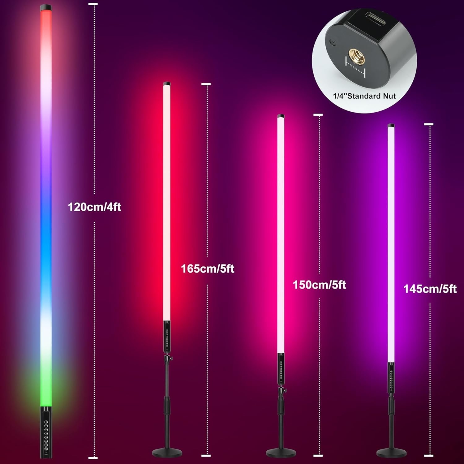DJ Tube Lights with Stand 4ft 5000mah Rechargeable RGB Light Bar Synchronous …