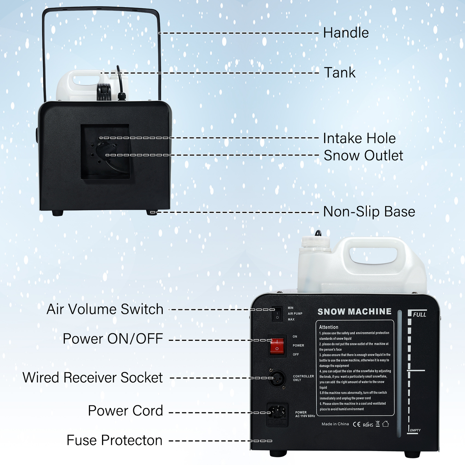 1500W Snow Machine Stage DJ Snow Flake Maker Effect Snowflake Machine Remote US