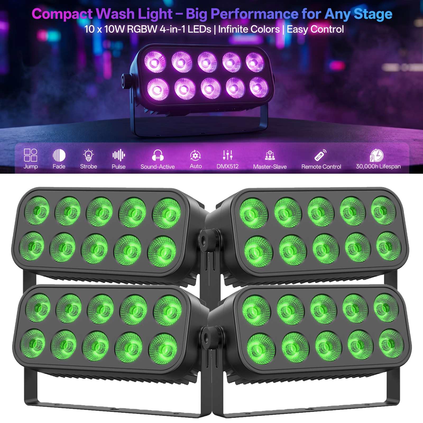 1-10Pack 100W LED RGBW Wall Wash Par Light DJ Disco Party Stage Up Lighting DMX