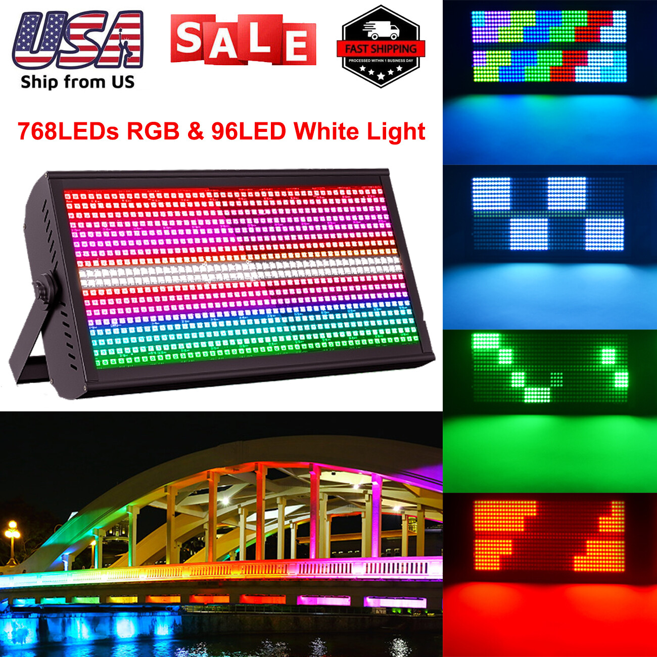 768LEDs Wall Wash light DMX512 RGB+W Beam Stage Lighting DJ Disco Club +CASE