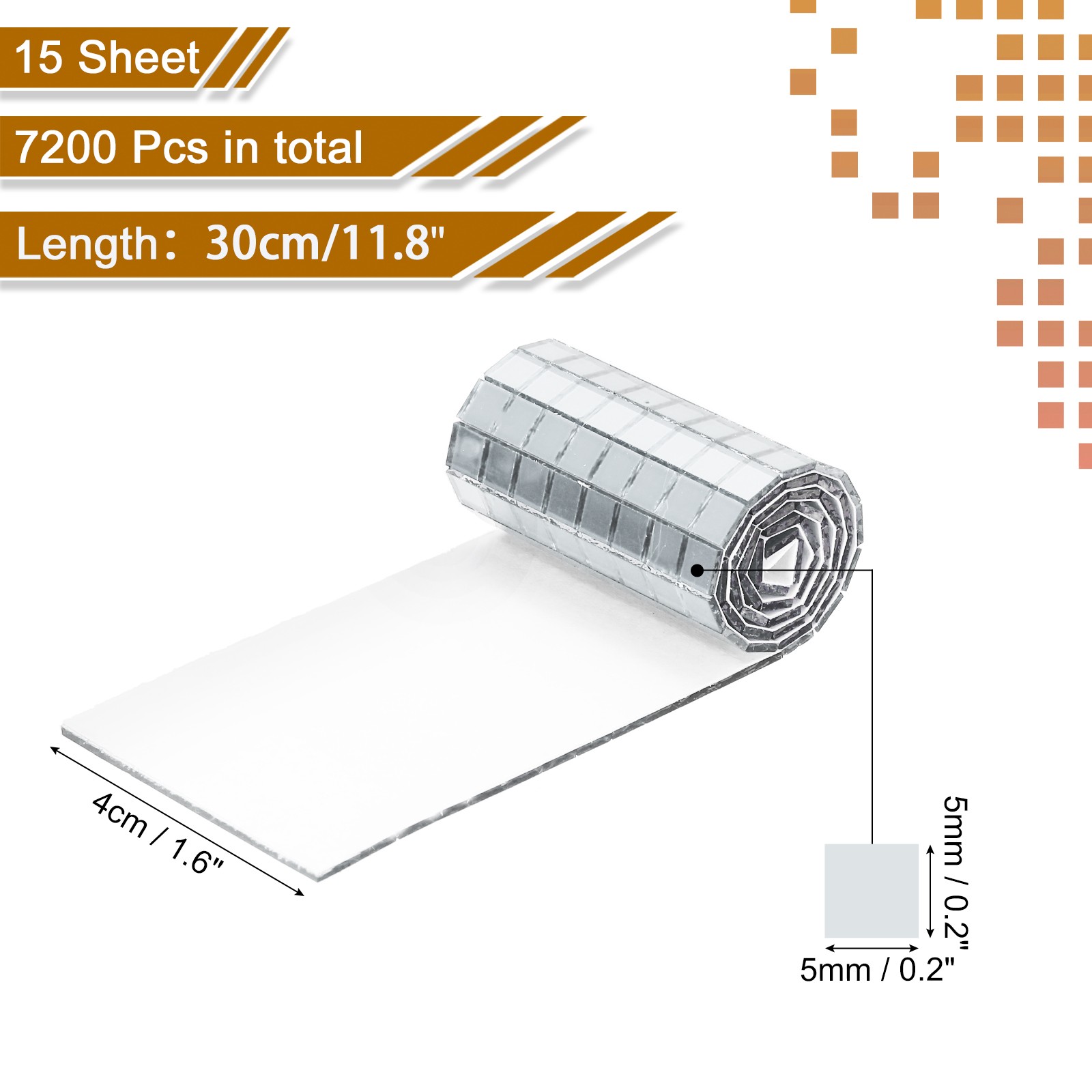 7200 PCS Glass Mirrors Disco Ball Tiles Self-Adhesive Silver 5x5mm, 15 Sheet