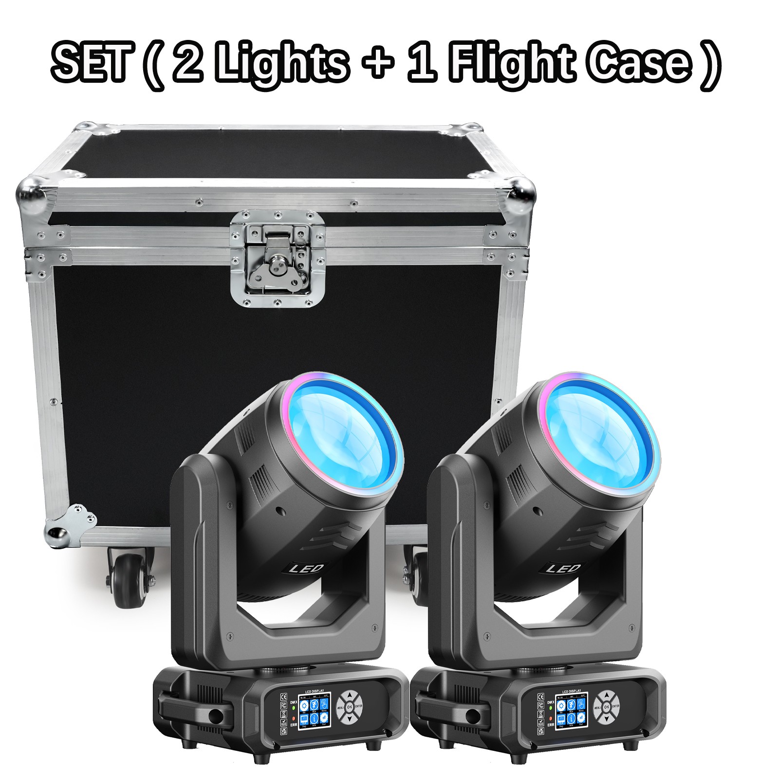 4PC ZOOM 250W LED Moving Head Light W/ RGB Strip &CASE DMX Gobo Beam Stage Light