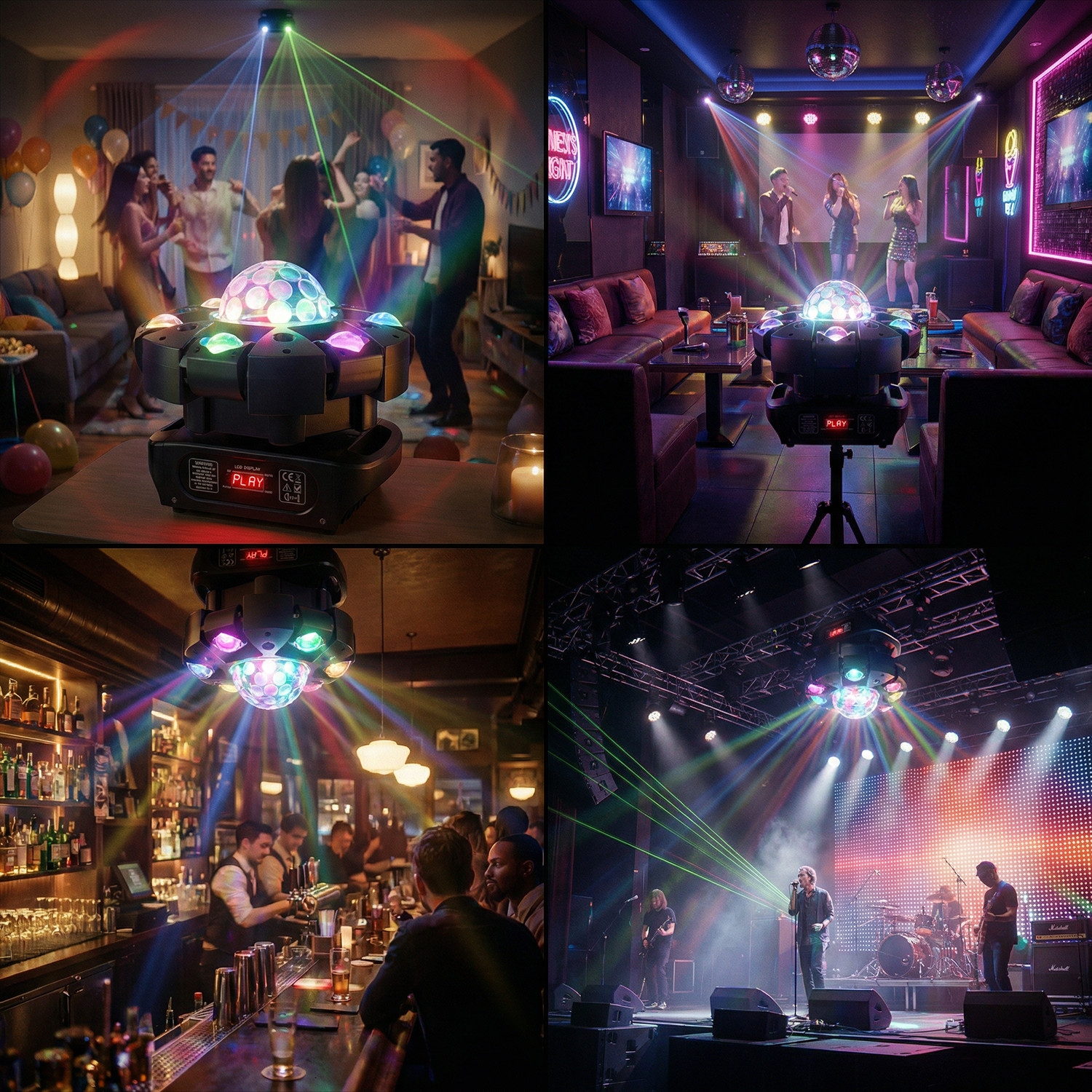 6Arm 120W RGBW LED Laser DJ Stage Light 540° Pan DMX 433MHz Remote Voice Control