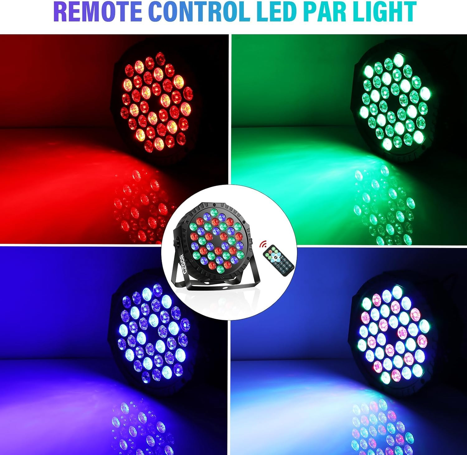 LED Stage Lights 4Pack – 36W RGB DJ Par Lights with Sound Activated Auto Play b