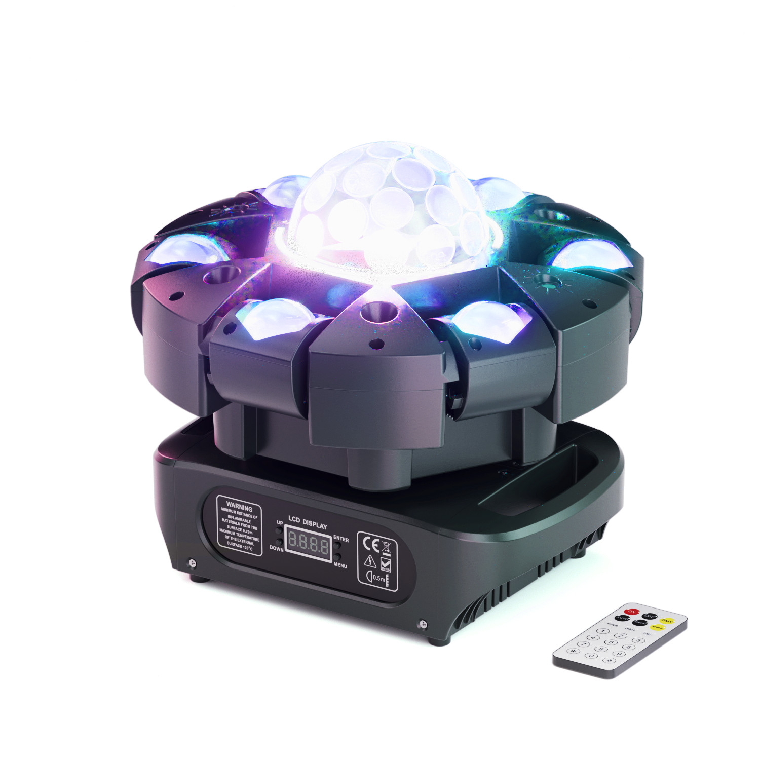 6Arm 120W RGBW LED Laser DJ Stage Light 540° Pan DMX 433MHz Remote Voice Control