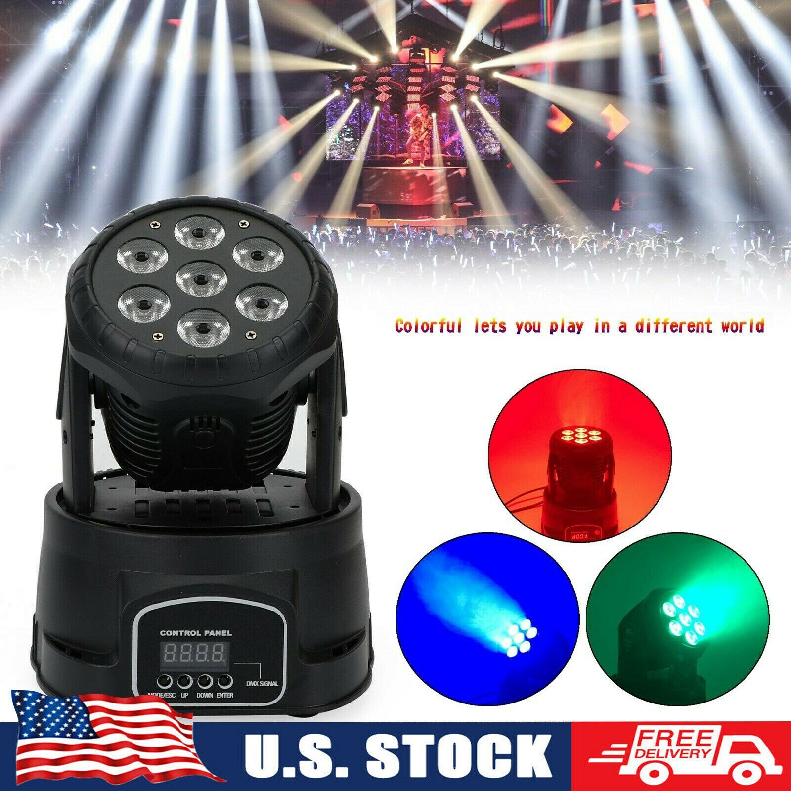 7 LED 105W RGBW Beam Moving Head Stage Lighting DMX512 Disco DJ Party Light