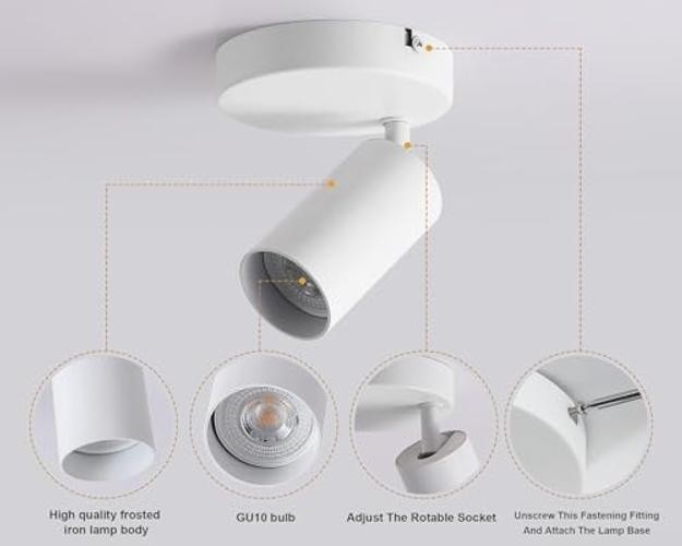 2 Pack Ceiling Spotlight Indoor Adjustable 1-Light Track Lighting 2 pack White