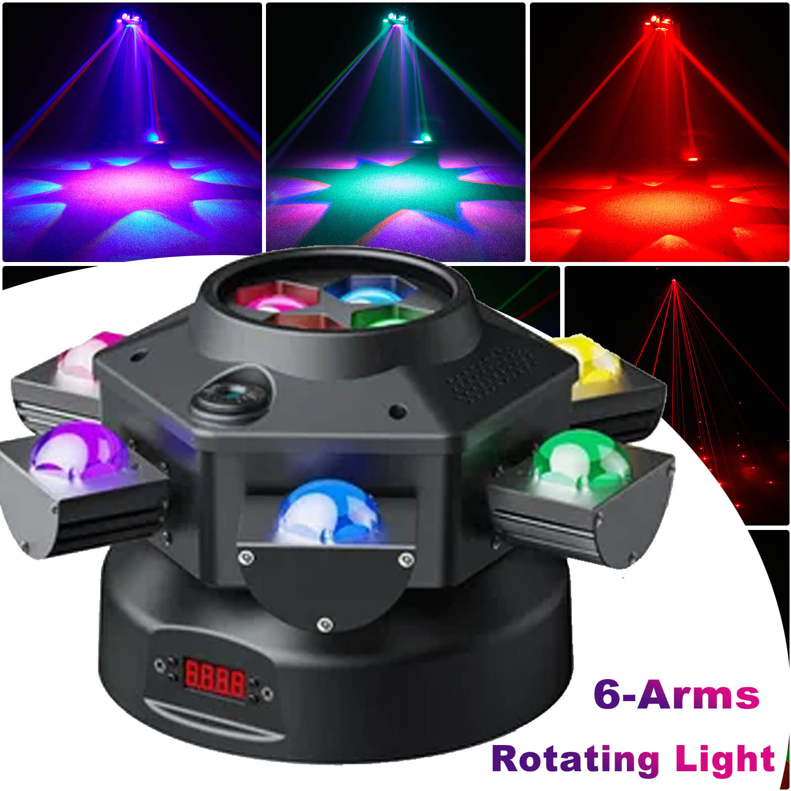 6 Arm Bee Eye LED Stage Lighting Moving Head Beam Light with Laser DJ Disco Bar