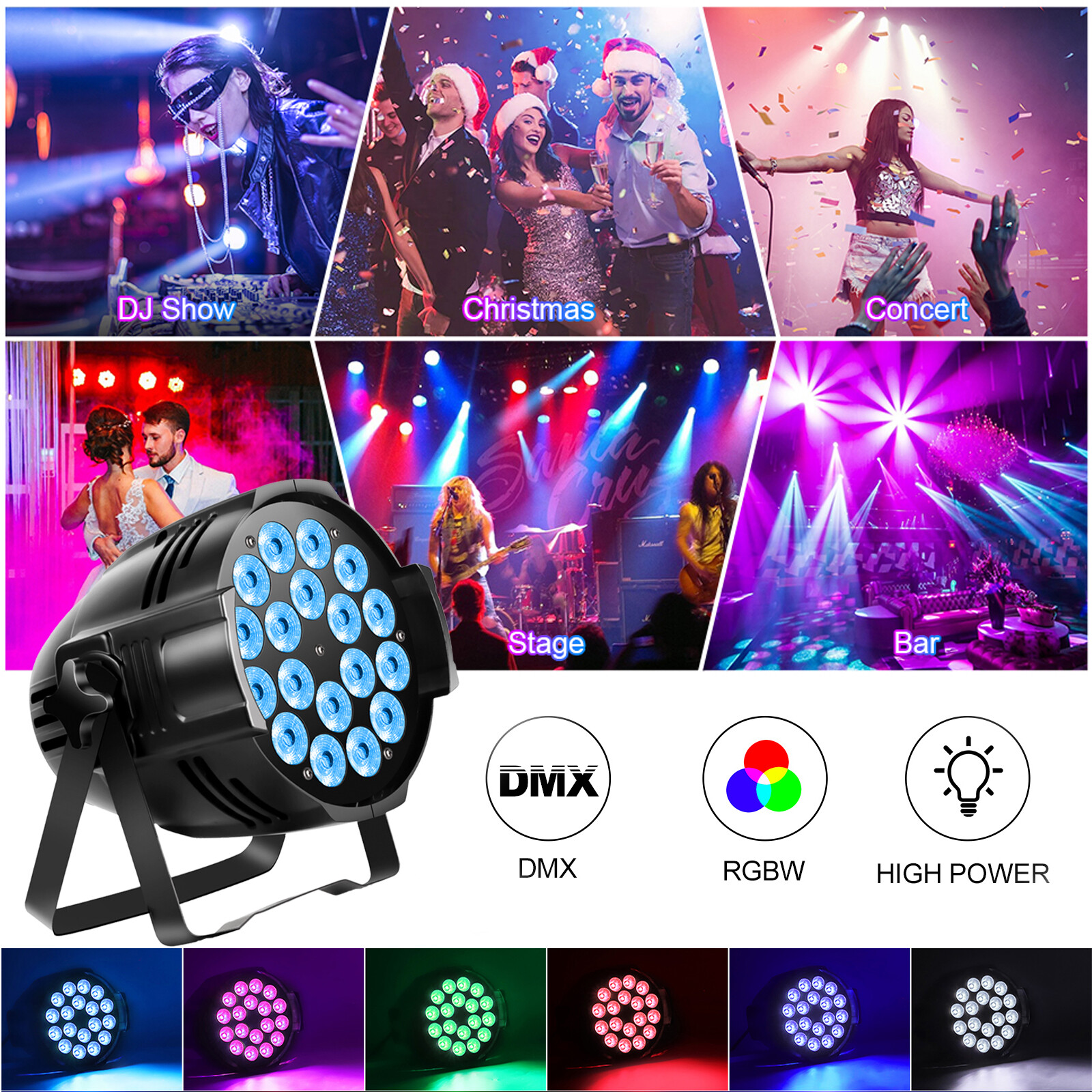 270W LED Par Stage Light 18LED DMX RGBW Disco Show DJ Lighting Aluminum Shell US