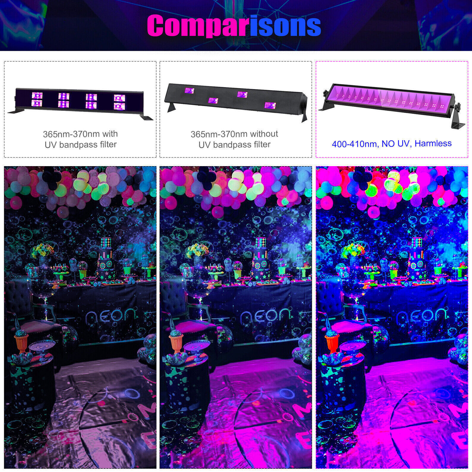 LED Black Lights 150W with Plug(10ft Cable) For Stage Party Purple Flood Light