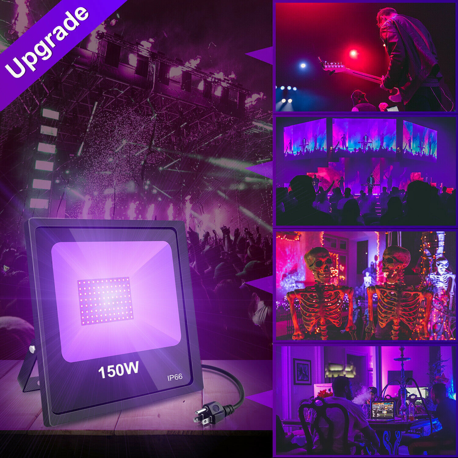 150W LED UV Black Light 10ft Power Cord For Halloween XMAS DJ Music Stage Party