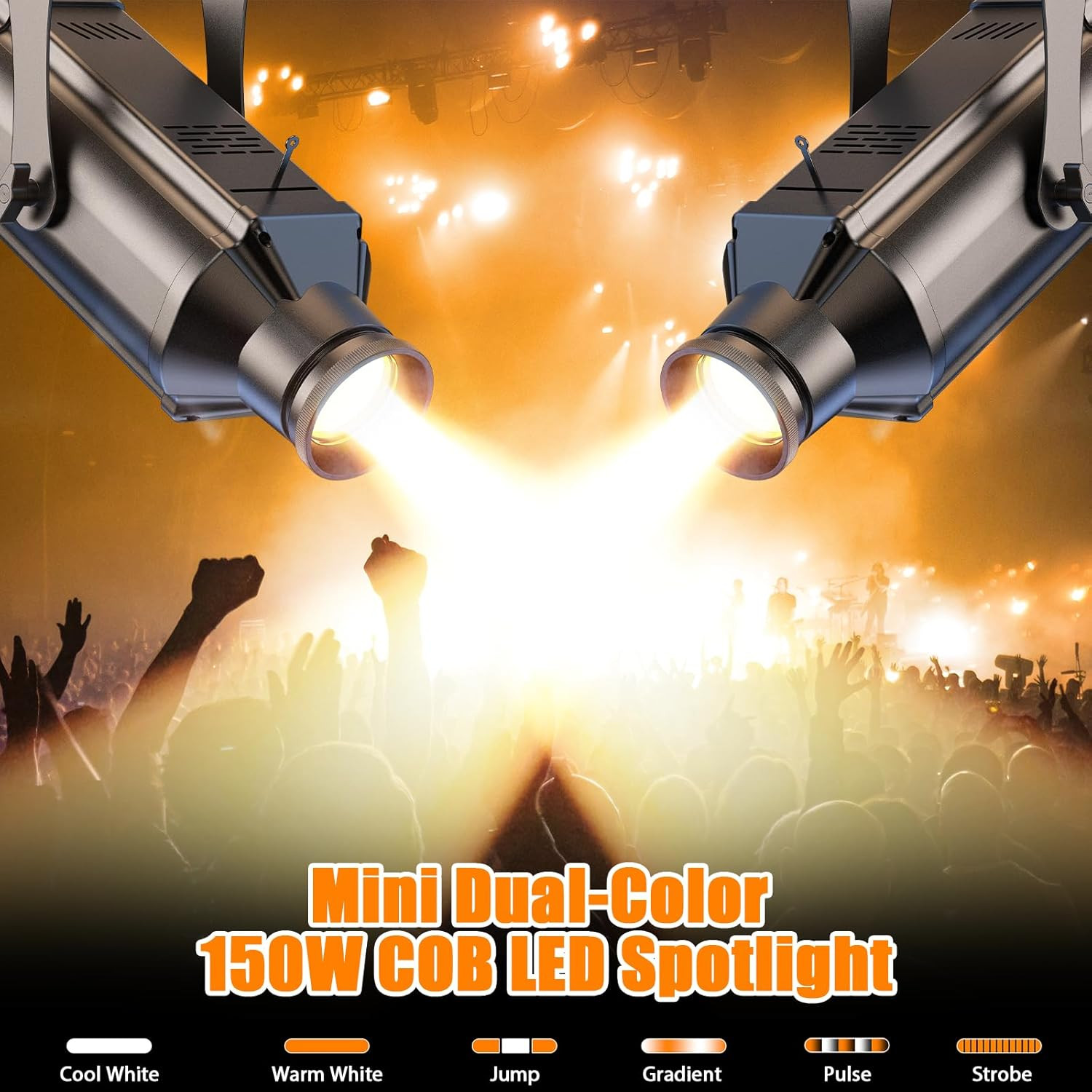 LEKO Profile Stage Spotlights, 100W Cool & Warm White COB Lights,3200K-5600K, Zo
