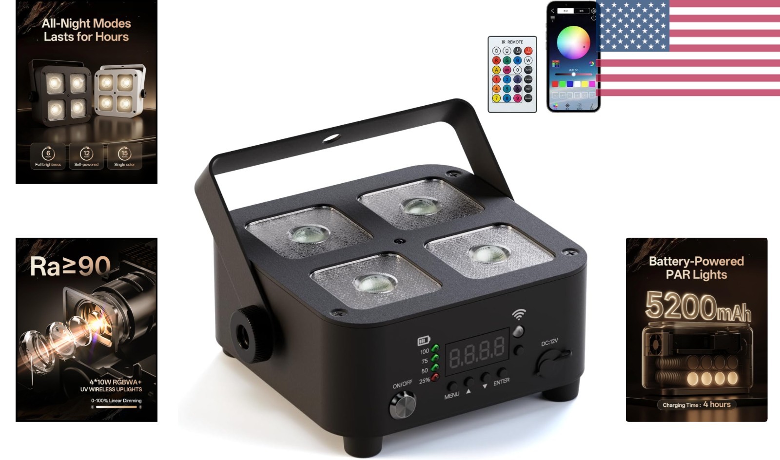 Wireless Rechargeable Stage Lights, 5200mAh Par Lights, 40W RGBW+UV Uplight, …