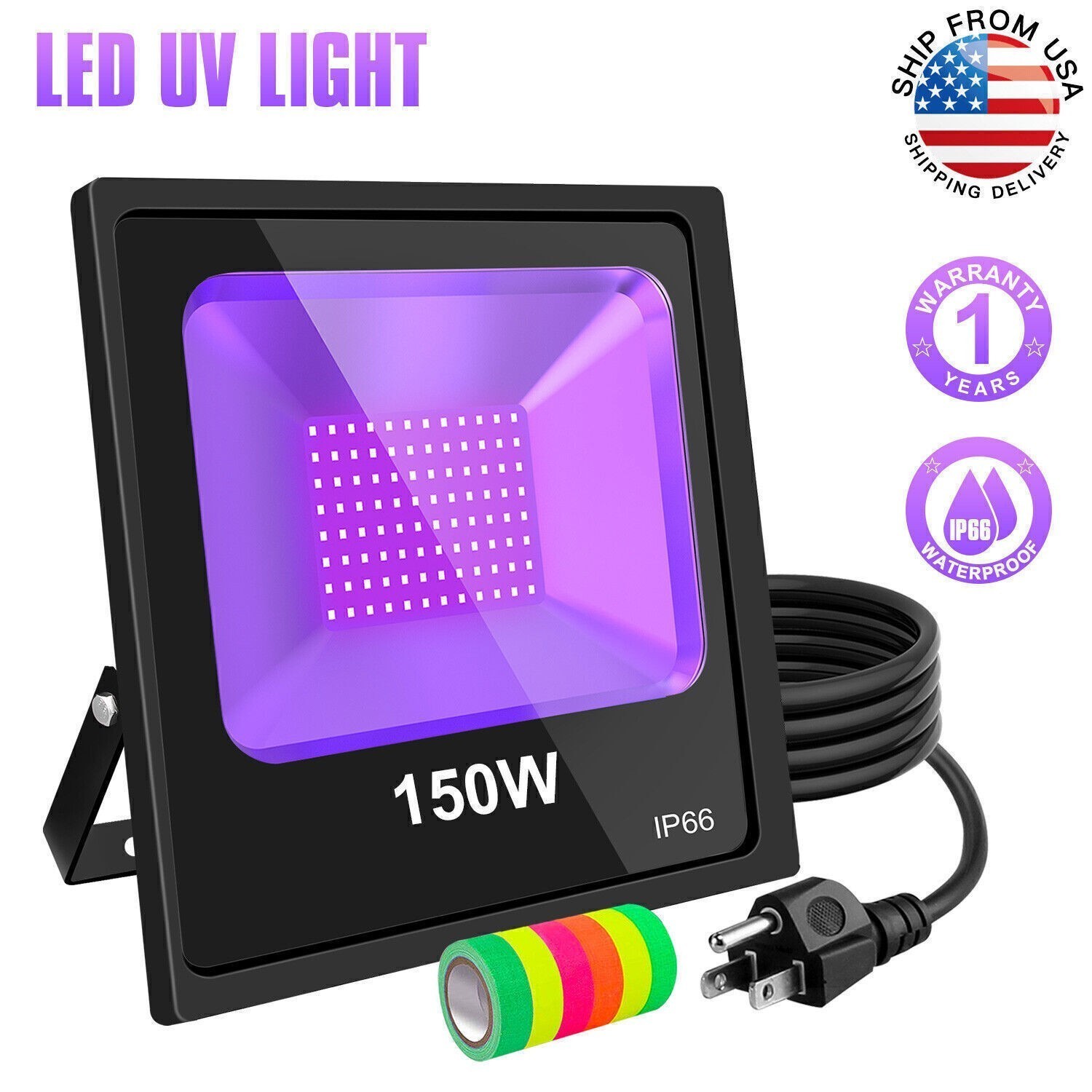 150W Black Light for Glow Party Dance Music Stage Halloween Led Purple Lights